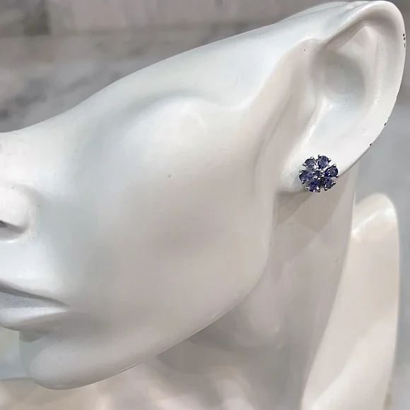 Tanzanite Floral Sterling Silver Stud Earrings